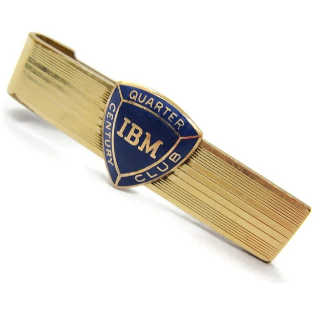 IBM Quarter Century Club Tie Clip 1/20 12Kt Yellow Gold Filled 1 3/4" Vintage Ac